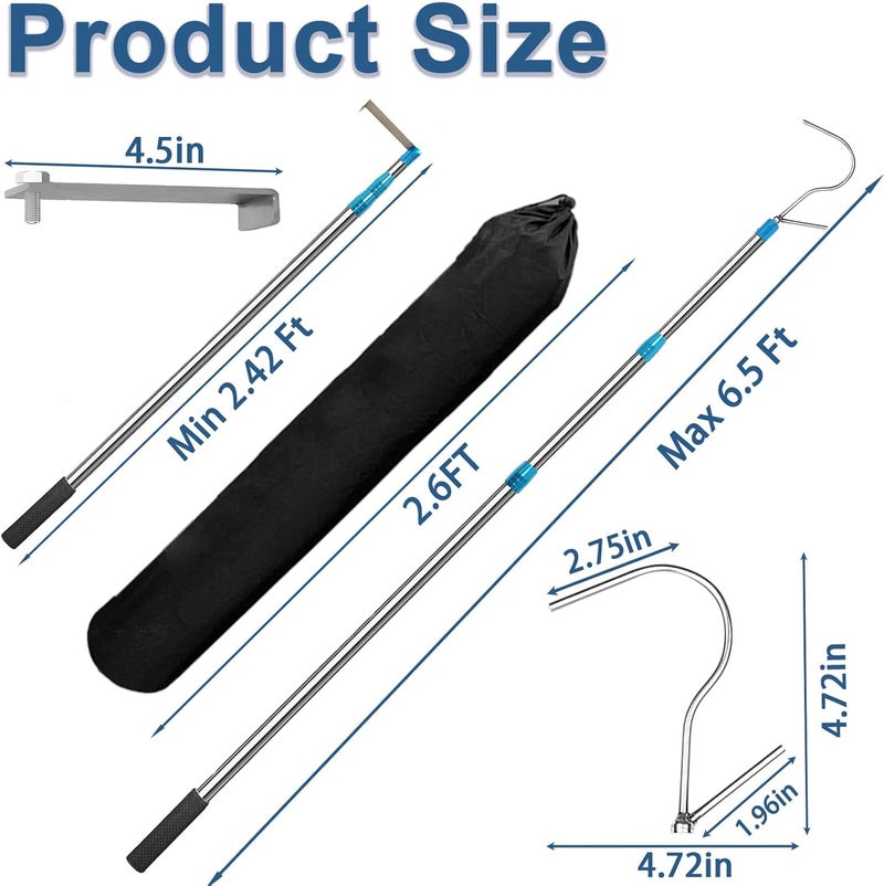 Incycall 6.5Ft Truck Bed Cargo, Heavy Duty Pickup Cargo Grabber Reach Retriever Tool with Storage Bag, Telescoping Truck Bed Grabber Pole with 2-Style Hooks, Blue - Image 2